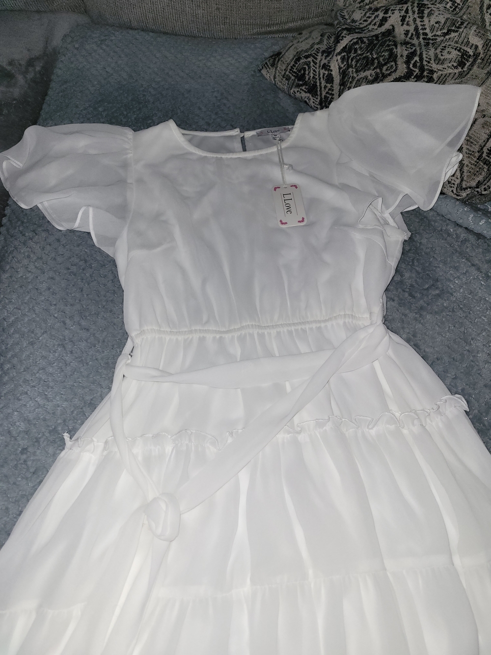Love White Tiered Ruffle Sleeve Dress